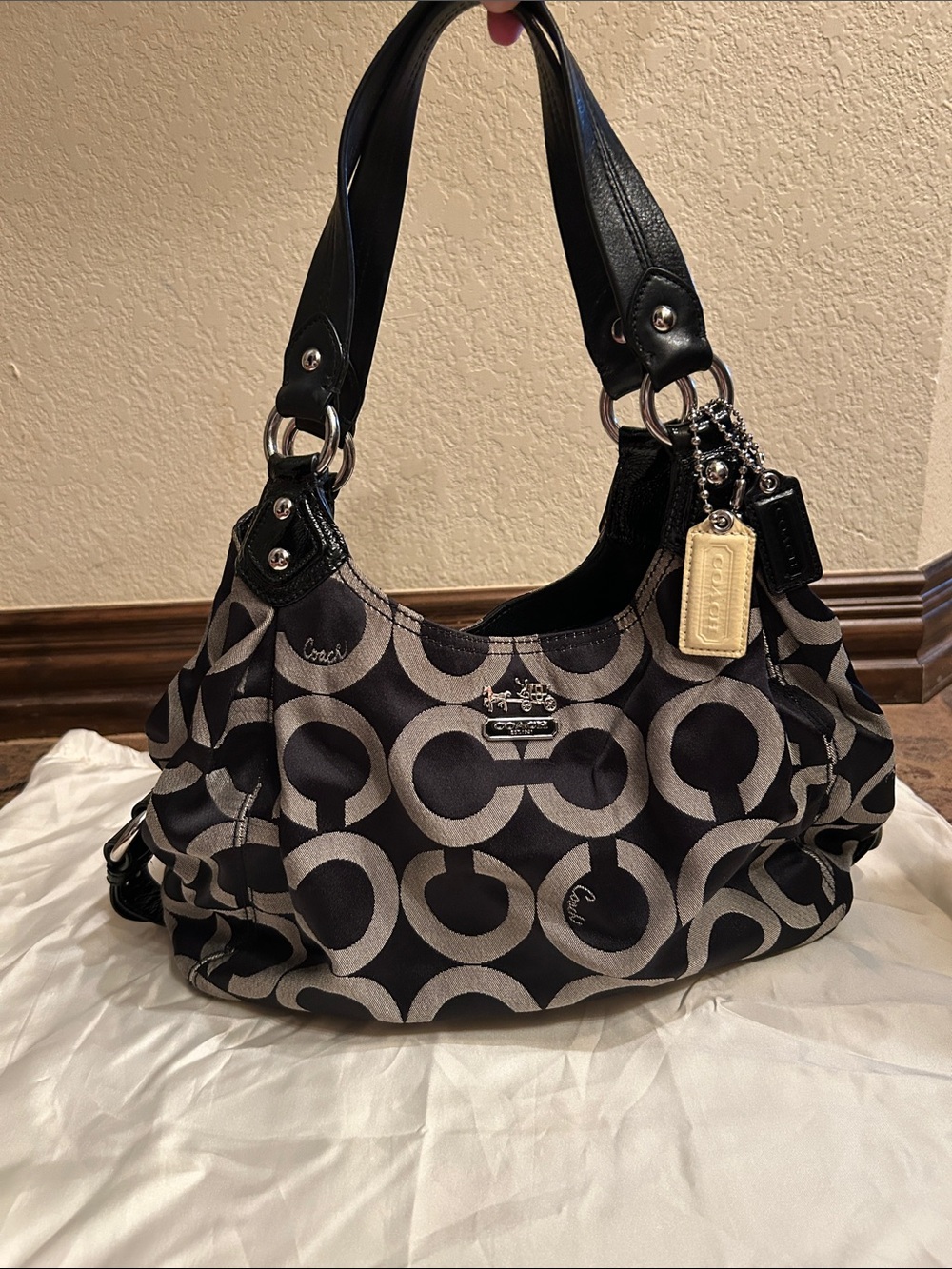 Coach Black and Gray Signature Shoulder Bag